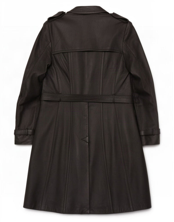 Vintage Herre Læder Trench Coat IT 46 Lille Sort