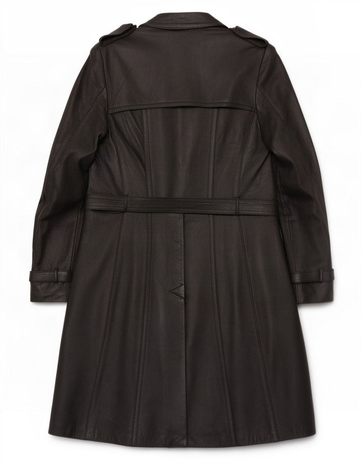 Vintage Herre Læder Trench Coat IT 46 Lille Sort