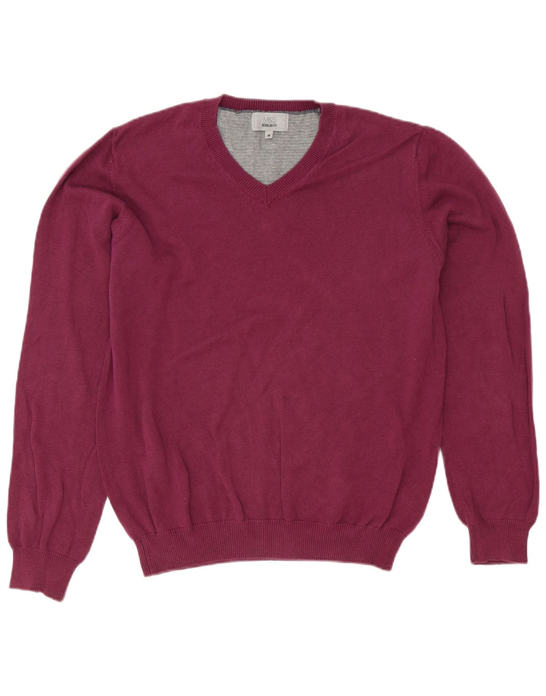 Marks & Spencer Herre Regular Fit V-hals sweater Medium Lilla Bomuld