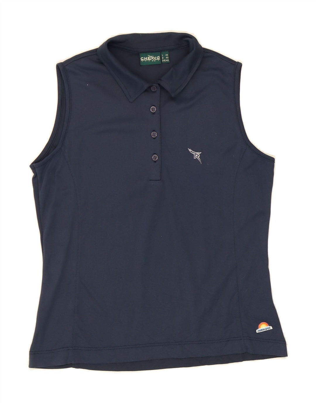CHERVO Womens Sleeveless Polo shirt IT 46 Large Navy Blue Polyester Vintage Chervo and Second-Hand Chervo from Messina Hembry 