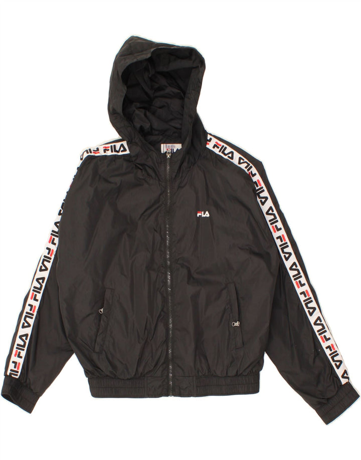 FILA Womens Oversized Hooded Rain Jacket UK 6 XS Black Polyamide Vintage Fila and Second-Hand Fila from Messina Hembry 