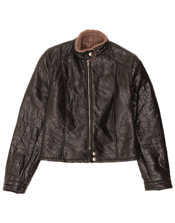 Vintage Dame Shearling Jacket UK 14 Medium Sort Læder