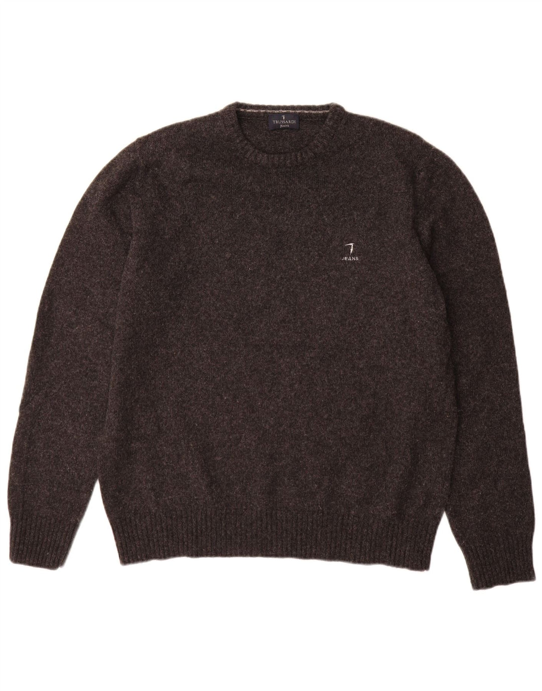 Trussardi Jeans Herre Crew Neck Jumper Sweater Stor Grå Uld