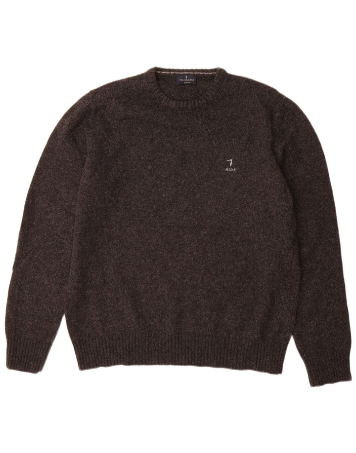 Trussardi Jeans Herre Crew Neck Jumper Sweater Stor Grå Uld