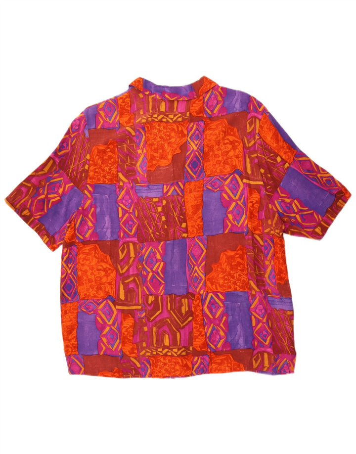 Vintage kortærmet skjortebluse til kvinder UK 18 XL Flerfarvet patchwork
