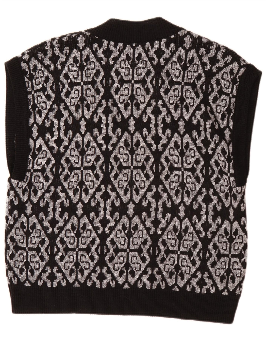 Vintage Dame Vest Tank Top EU 46 XL Black Fair Isle Polyester