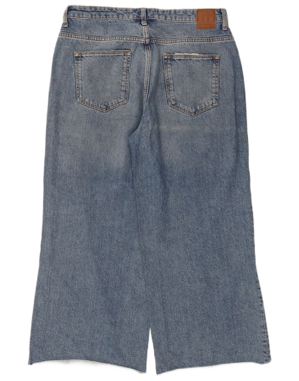 ZARA Womens Distressed Crop Jeans med brede ben EU 40 Medium W30 L25 Blå