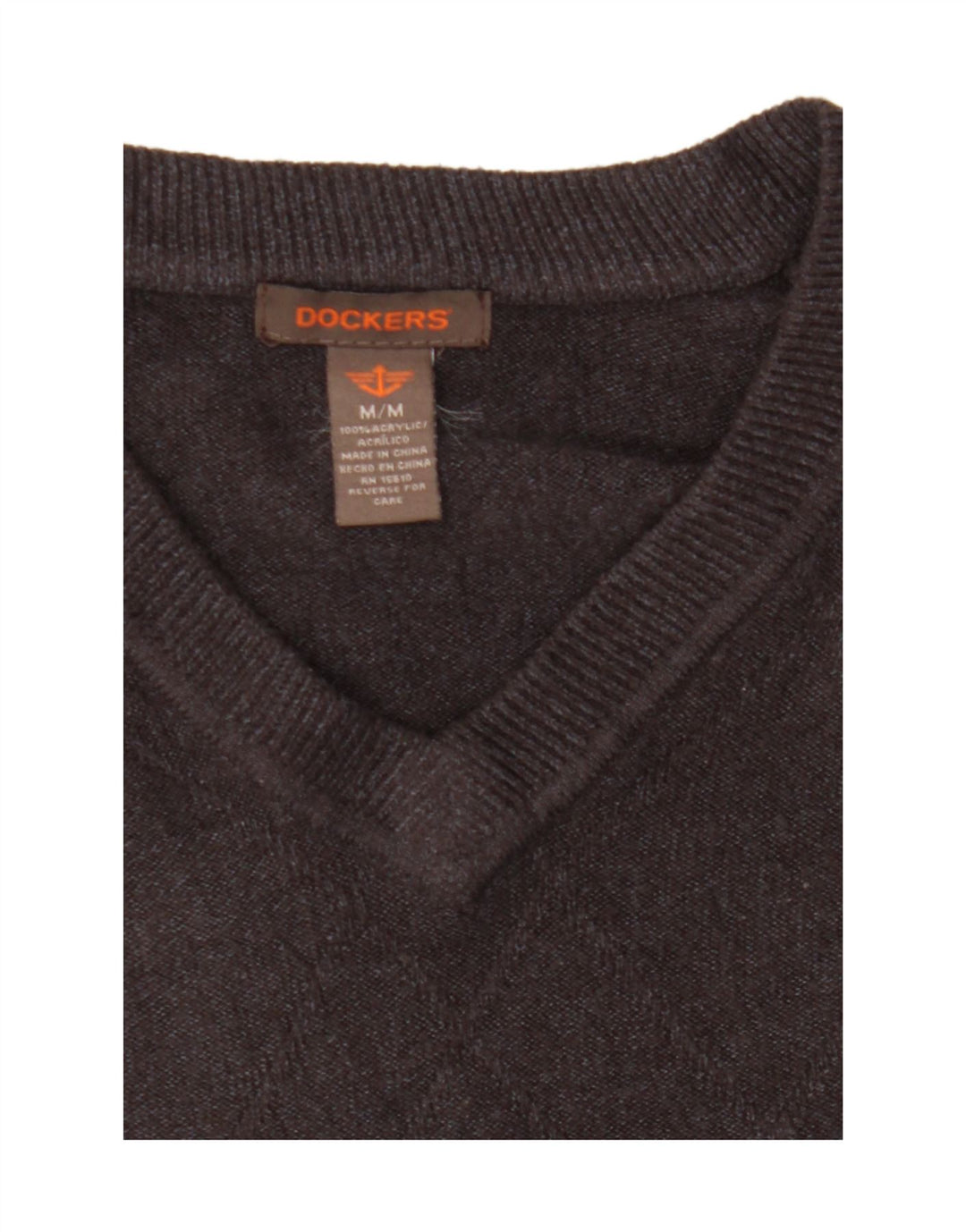DOCKERS Mens V-Neck Jumper Sweater Medium Grey Argyle/Diamond Acrylic Vintage Dockers and Second-Hand Dockers from Messina Hembry 