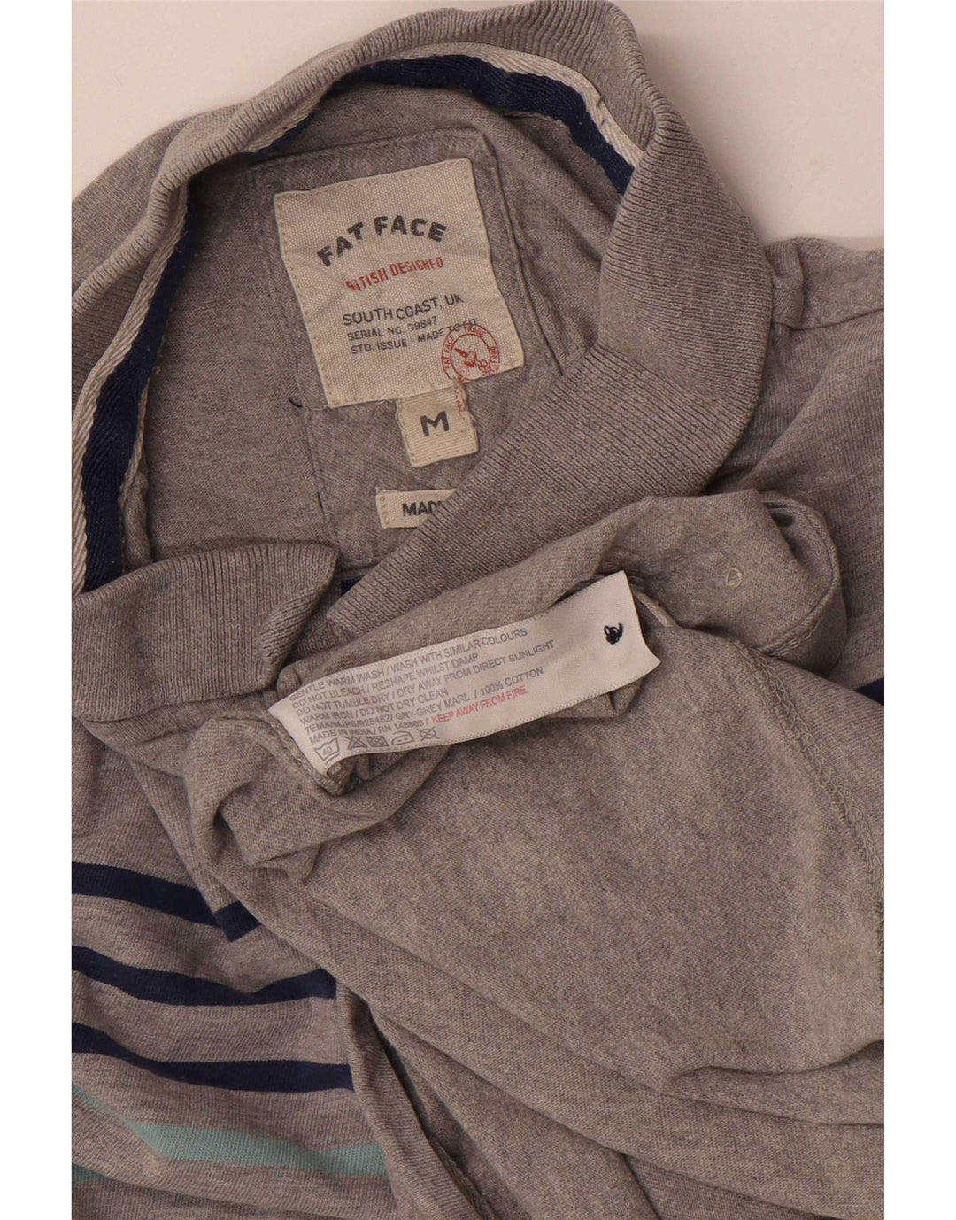 Fat Face Herre Polo Shirt Medium Grå Stribet Bomuld