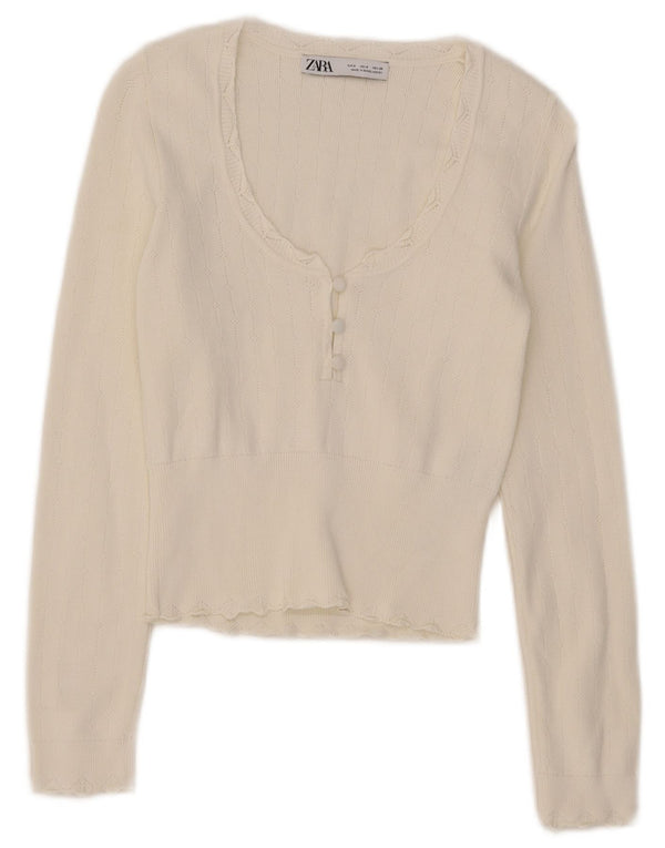 Zara Womens Crop Boat Neck Jumper Sweater UK 8 Small White Viscose