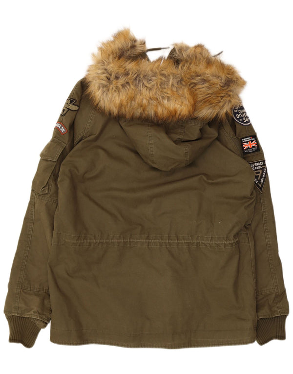 Superdry Parkajakke med hætte til mænd UK 38 Medium Khaki Bomuld