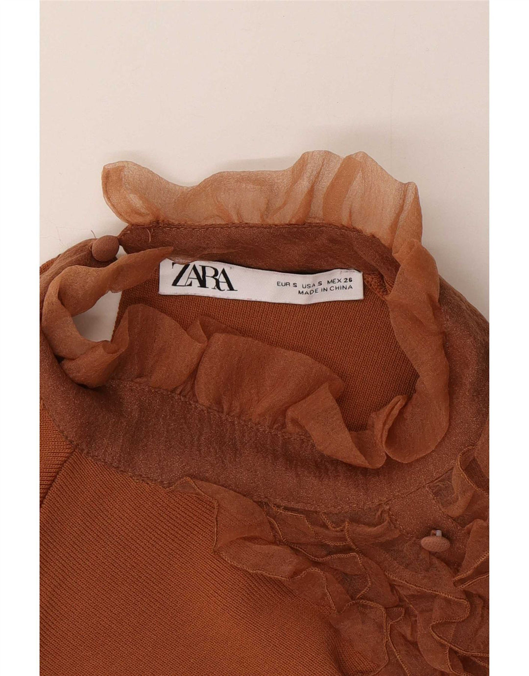 Zara Womens flæse foran bluse Top UK 8 Lille brun nylon