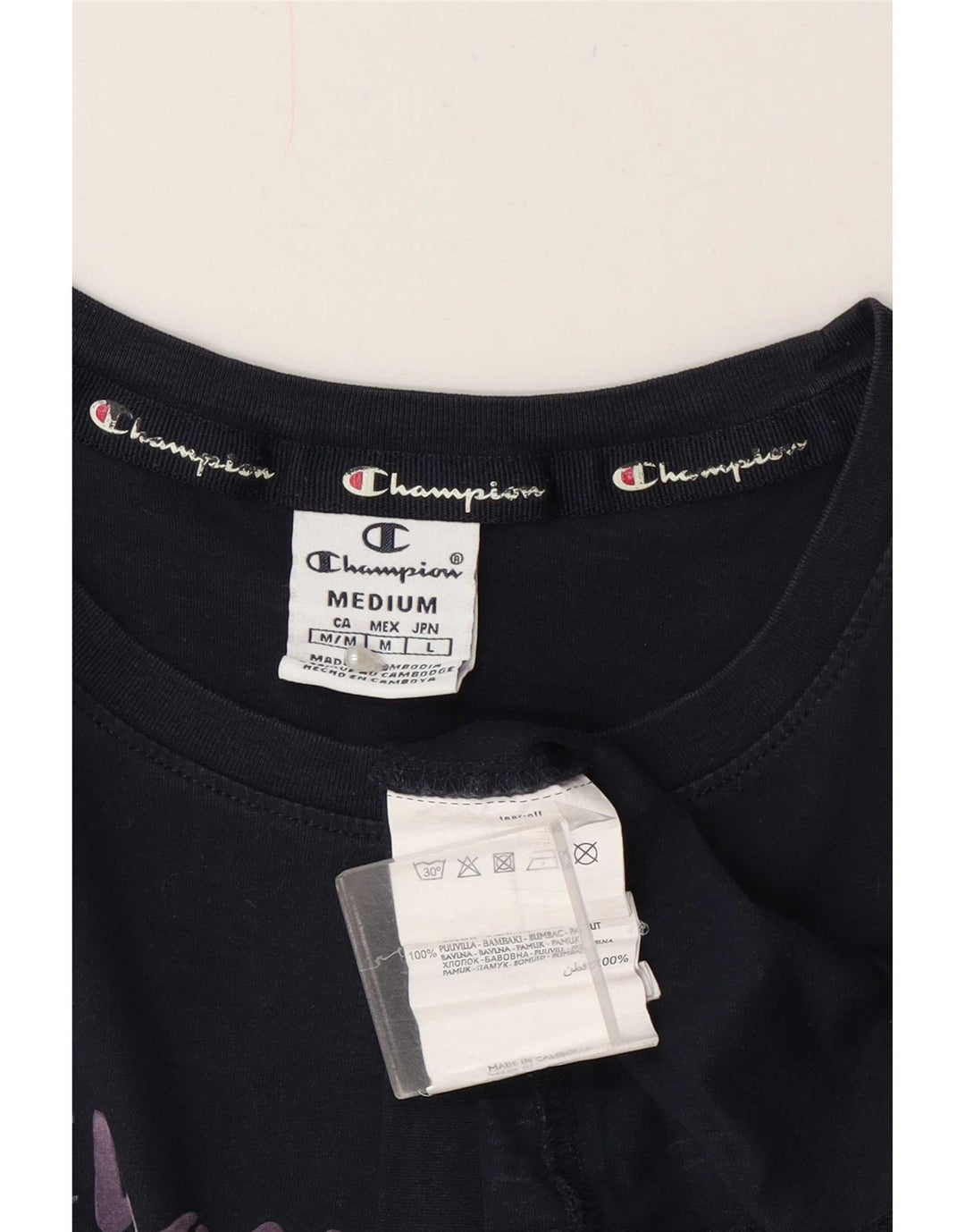 Champion Dame Grafisk T-Shirt Top UK 14 Medium Sort Bomuld