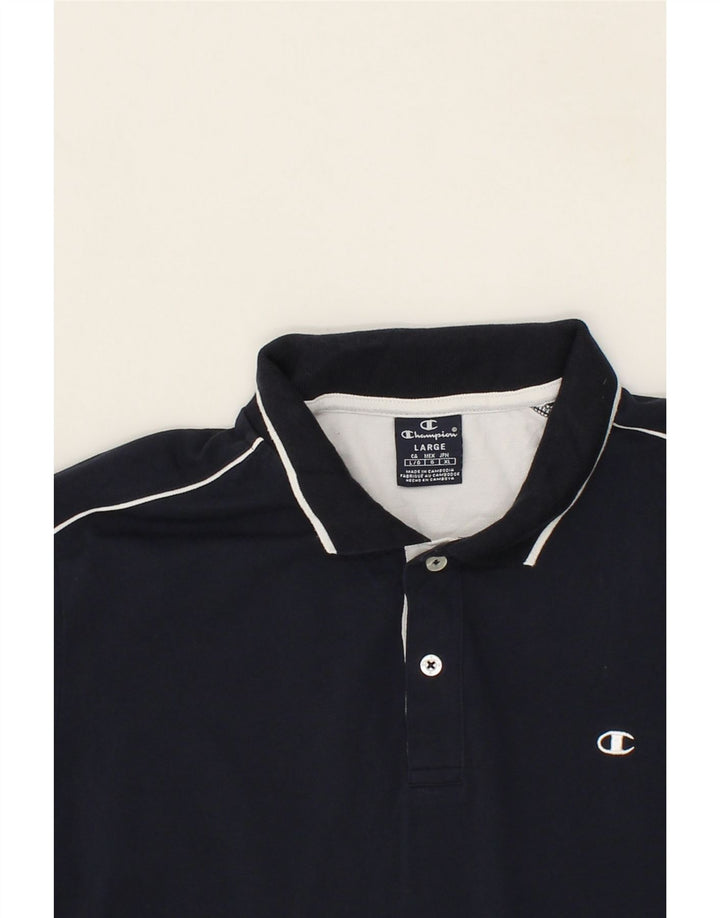 CHAMPION Mens Polo Shirt Large Navy Blue Cotton Vintage Champion and Second-Hand Champion from Messina Hembry 