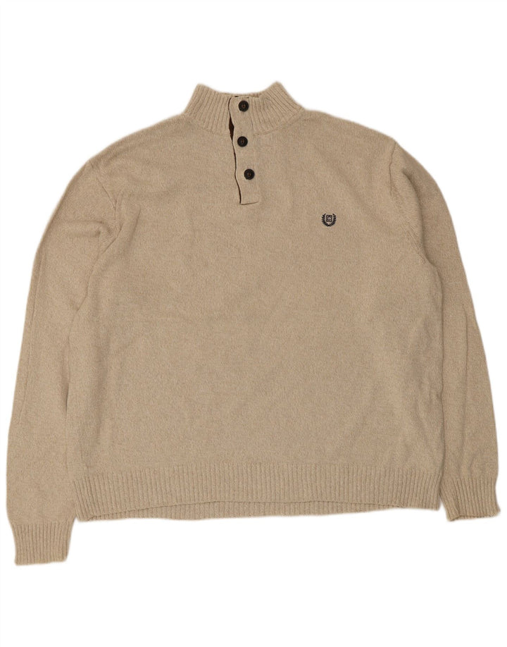 Chaps Herre Button Neck Jumper Sweater 2XL Beige Bomuld
