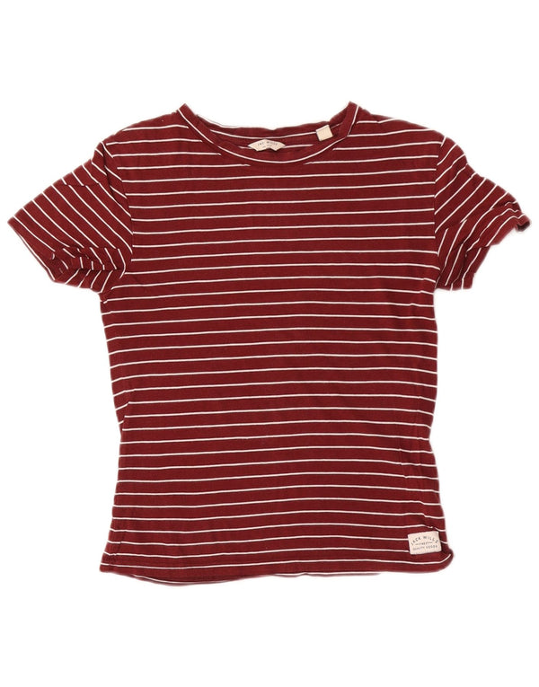 Jack Wills Womens Crop T-Shirt Top UK 6 XS Bourgogne stribet bomuld