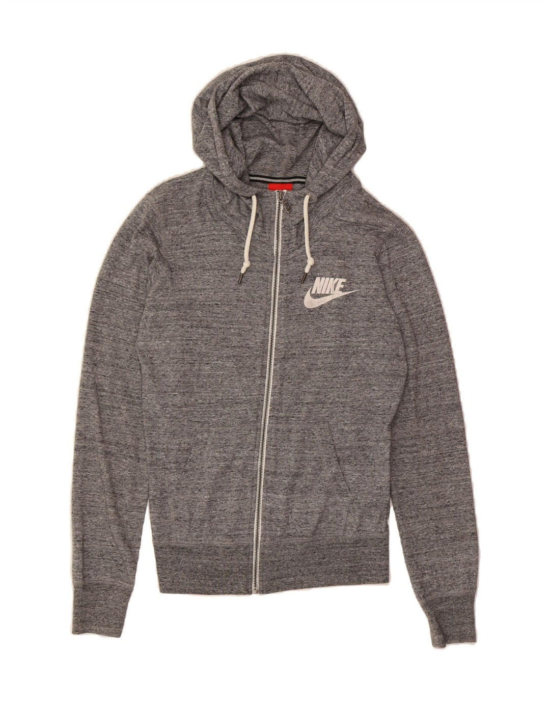 NIKE Womens Graphic Zip Hoodie Sweater UK 10 Small Grey Flecked Polyester Vintage Nike and Second-Hand Nike from Messina Hembry 