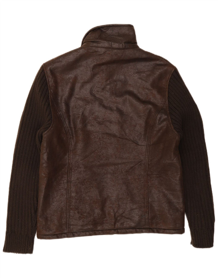 Vintage herre imiteret læderjakke UK 36 Small Brown Colourblock Polyester