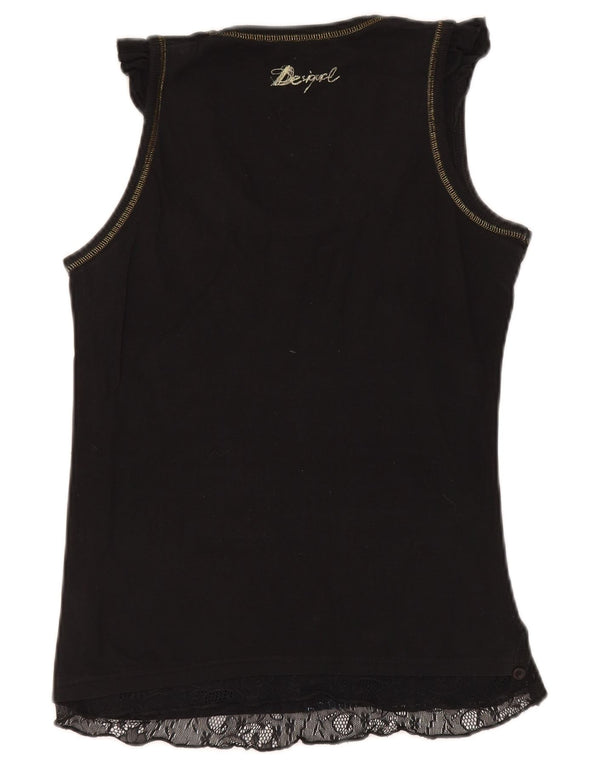 Desigual Womens Vest Top UK 12 Medium Black Geometric Cotton