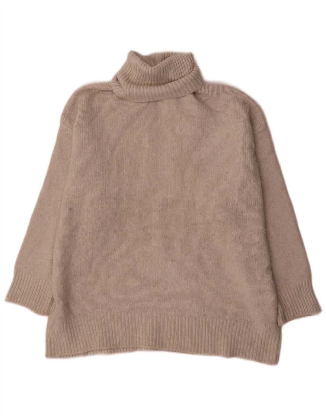 Zara Dame Oversized Roll Neck Jumper Sweater UK 14 Medium Beige Polyester