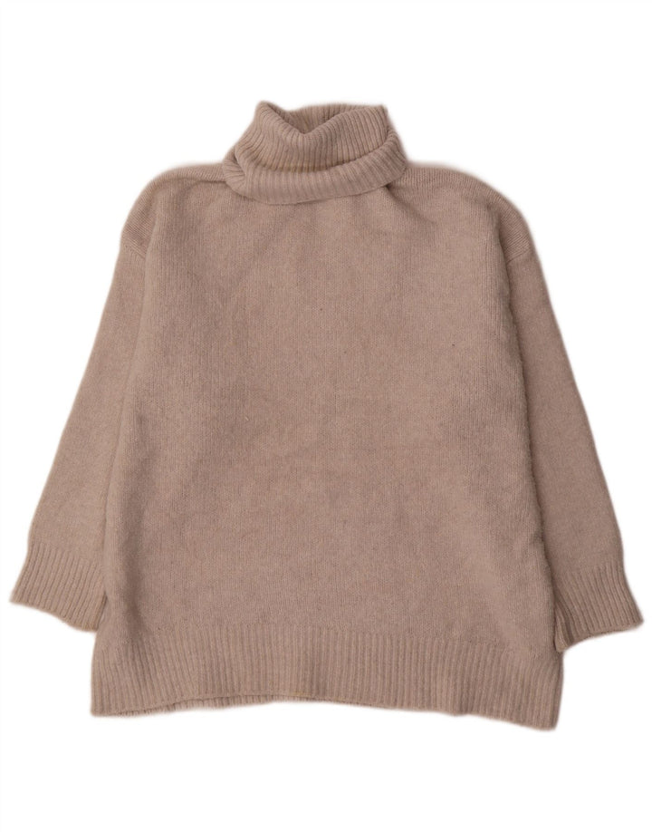 Zara Dame Oversized Roll Neck Jumper Sweater UK 14 Medium Beige Polyester