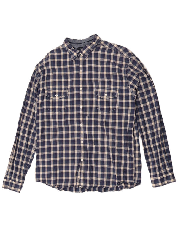 Tommy Hilfiger herre vintage fit skjorte XL marineblå Gingham bomuld