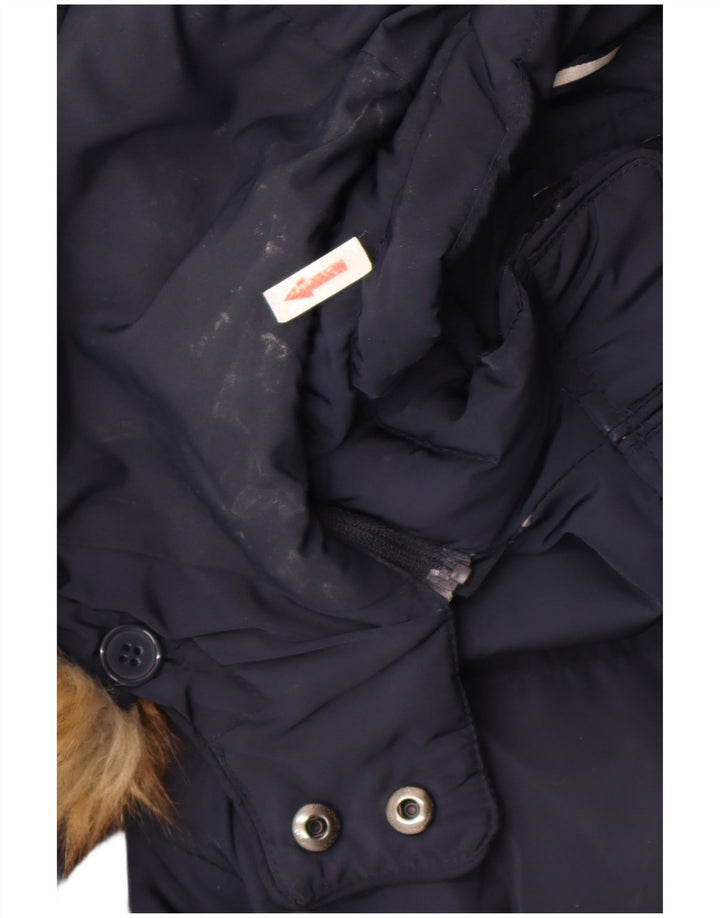 Besætningstøj Dame hætte polstret frakke UK 12 Medium Navy Blue Polyester