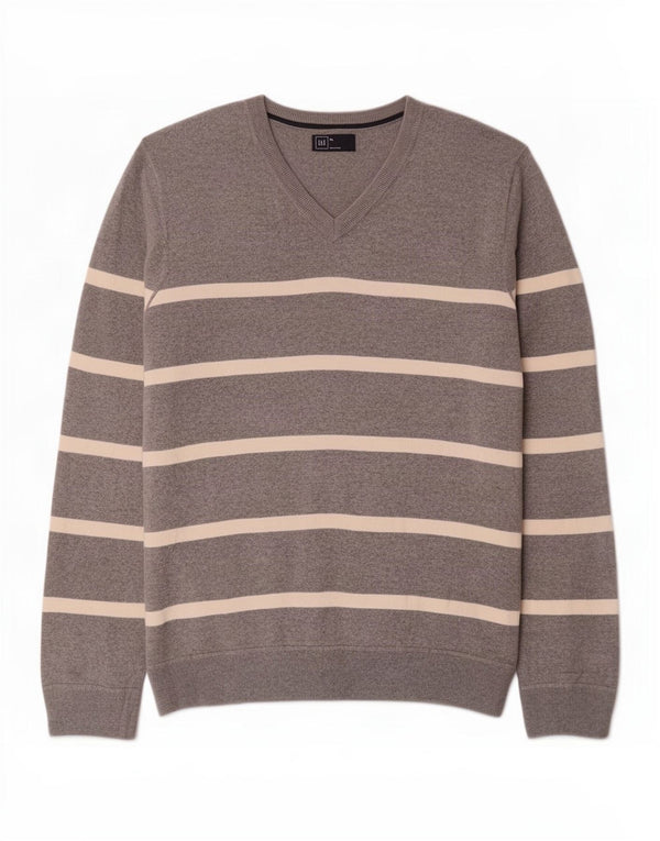 Gap Herre V-hals sweater XL Gråstribet bomuld