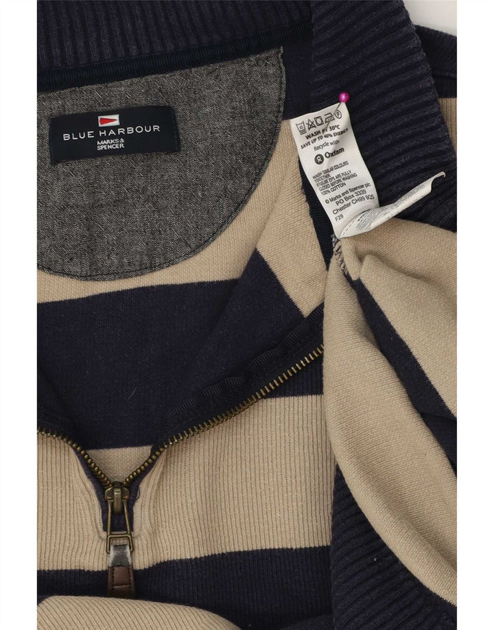 Marks & Spencer Herre sweater med lynlåshals Stor marineblå stribet bomuld