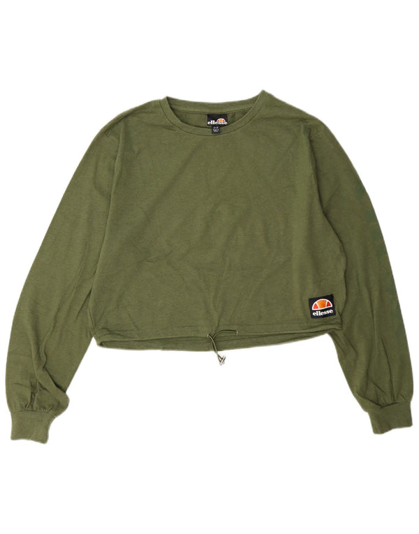 Ellesse Womens Crop Top Langærmet UK 12 Medium Green Bomuld
