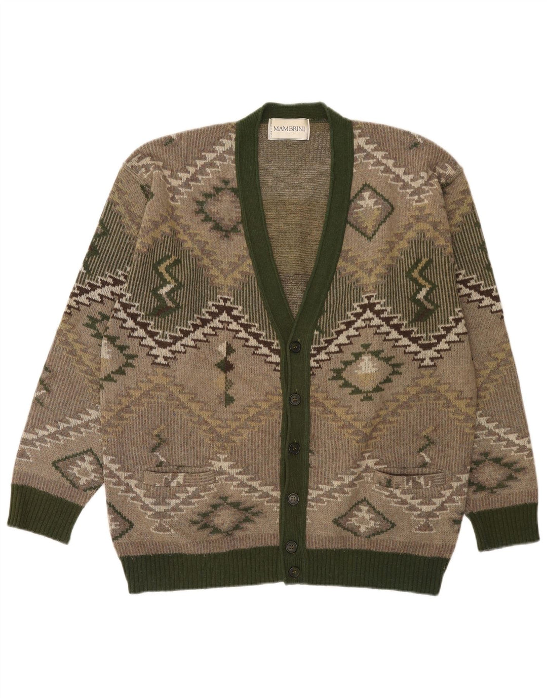 Vintage herre cardigan sweater Stor grøn geometrisk uld