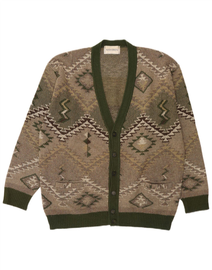 Vintage herre cardigan sweater Stor grøn geometrisk uld