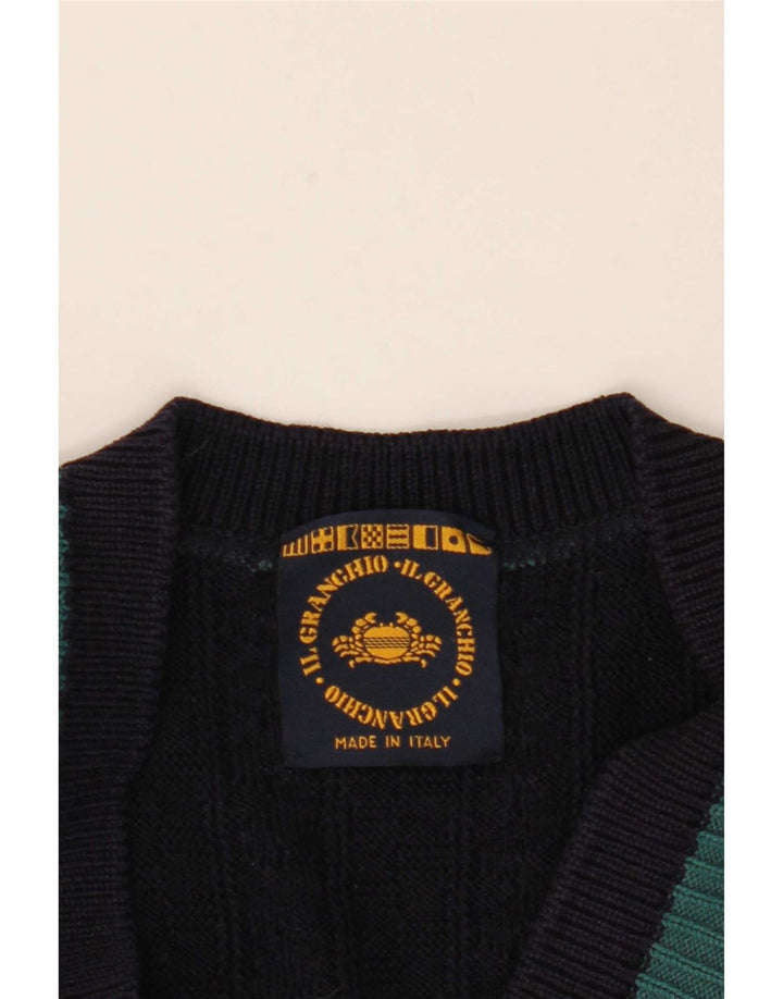 Il Granchio Herre V-hals trøje Sweater Large Navy Blue Colourblock