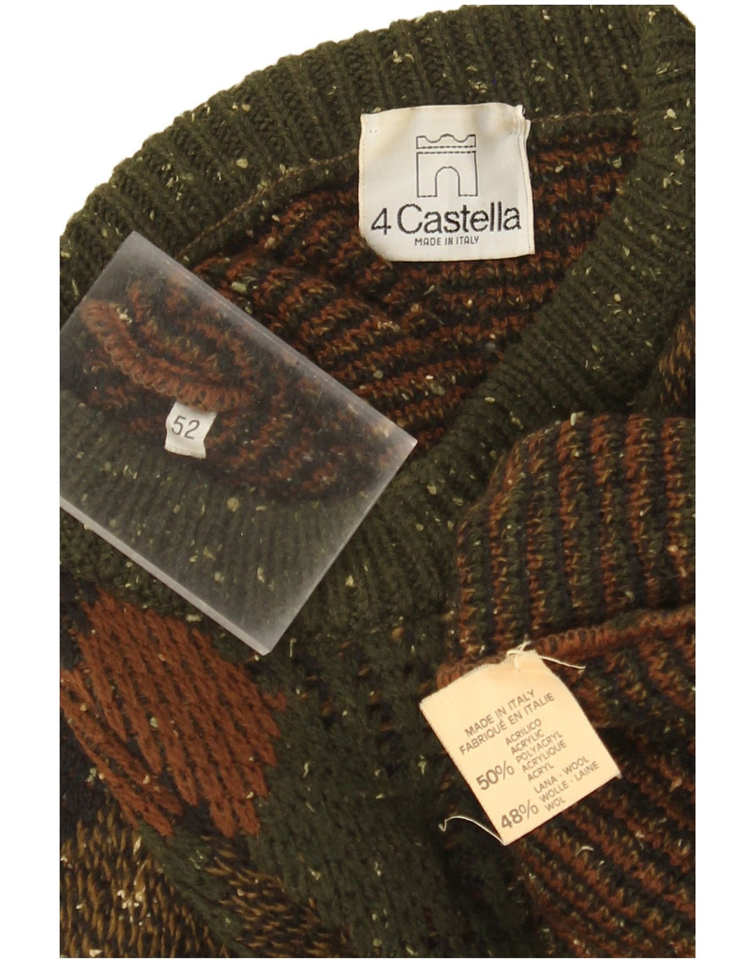4 Castella Herre Boat Neck Jumper Sweater IT 52 Large Khaki Argyle/Diamond