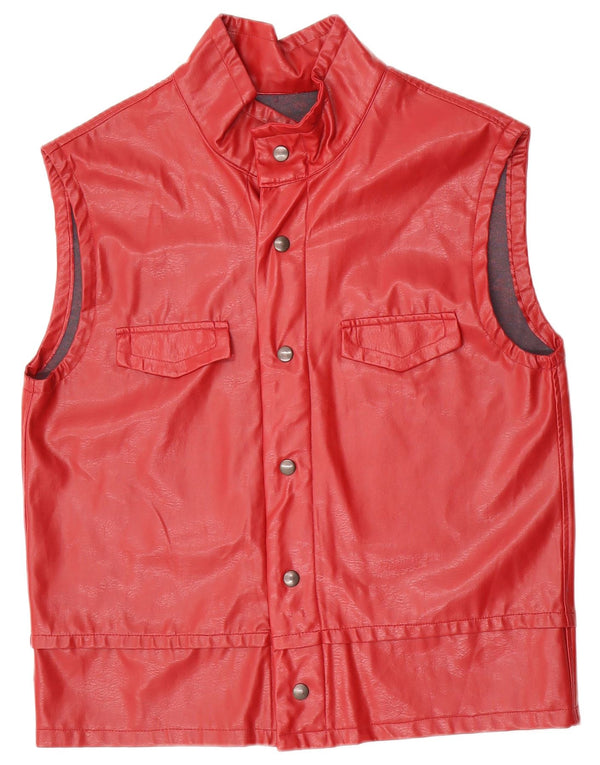 Vintage Dame imiteret læder Gilet UK 16 Large Red