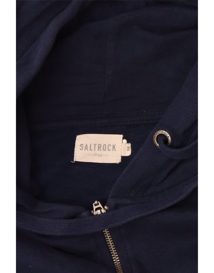 SALTROCK Dame Oversized grafisk hættetrøje Sweater med lynlås UK 16 Large Navy Blue