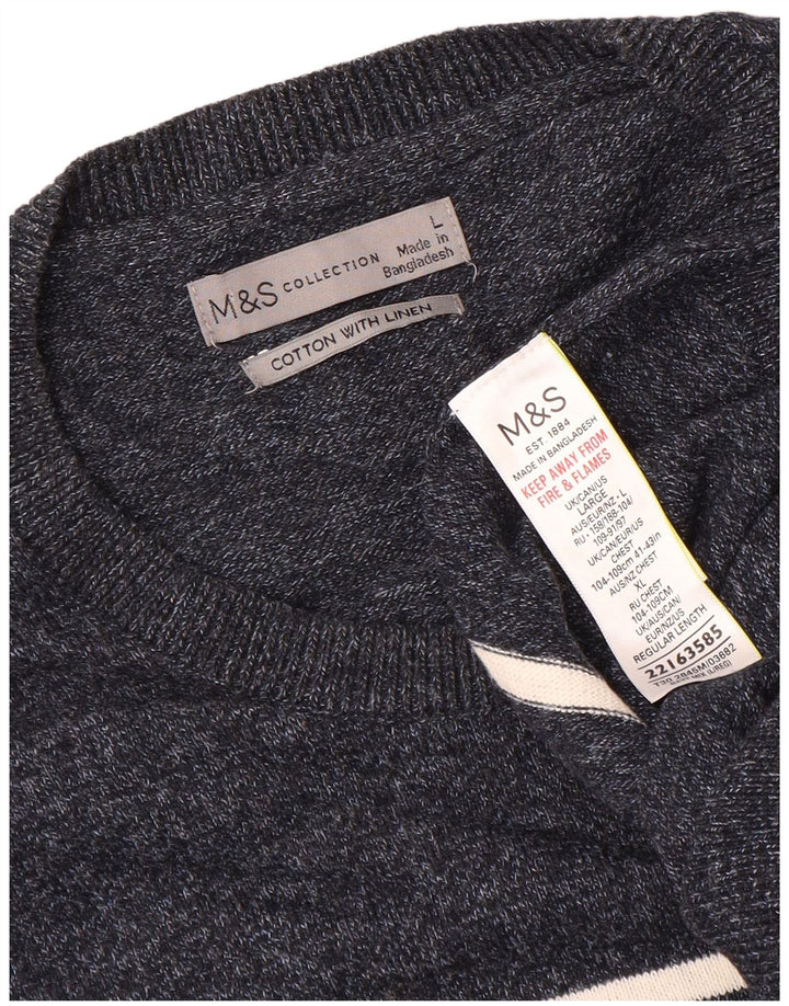 Marks & Spencer Herre sweater med rund hals, stor marineblå stribet