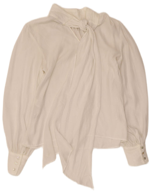 Zara Dame Langærmet Bluse Top UK 12 Medium White Polyester