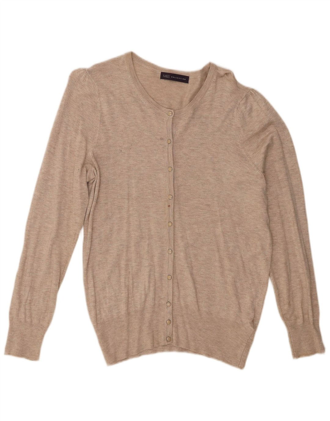 Marks & Spencer Dame Cardigan Sweater UK 14 Medium Beige Flecked Viscose