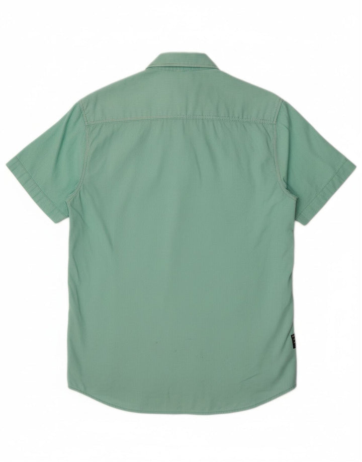 JACK & JONES Mens Short Sleeve Shirt Medium Green Pinstripe Cotton