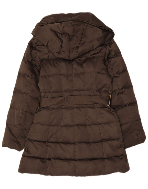 Zara Womens Hooded Padded Coat UK 16 Large Brown Polyester