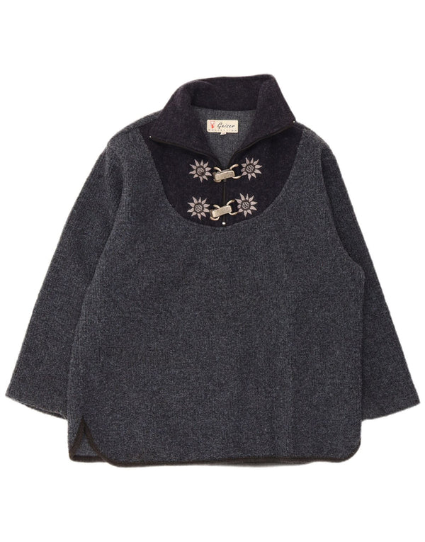 Geiser Womens Zip Neck Jumper Sweater UK 16 Large Navy Blue Floral Acryl