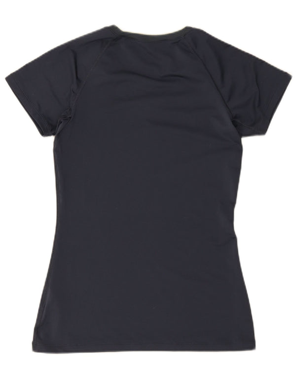 Nike Dame Dri Fit T-Shirt Top UK 12 Medium Navy Blue Polyester