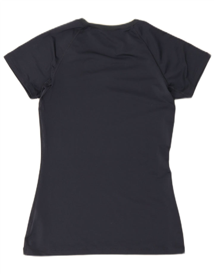 Nike Dame Dri Fit T-Shirt Top UK 12 Medium Navy Blue Polyester