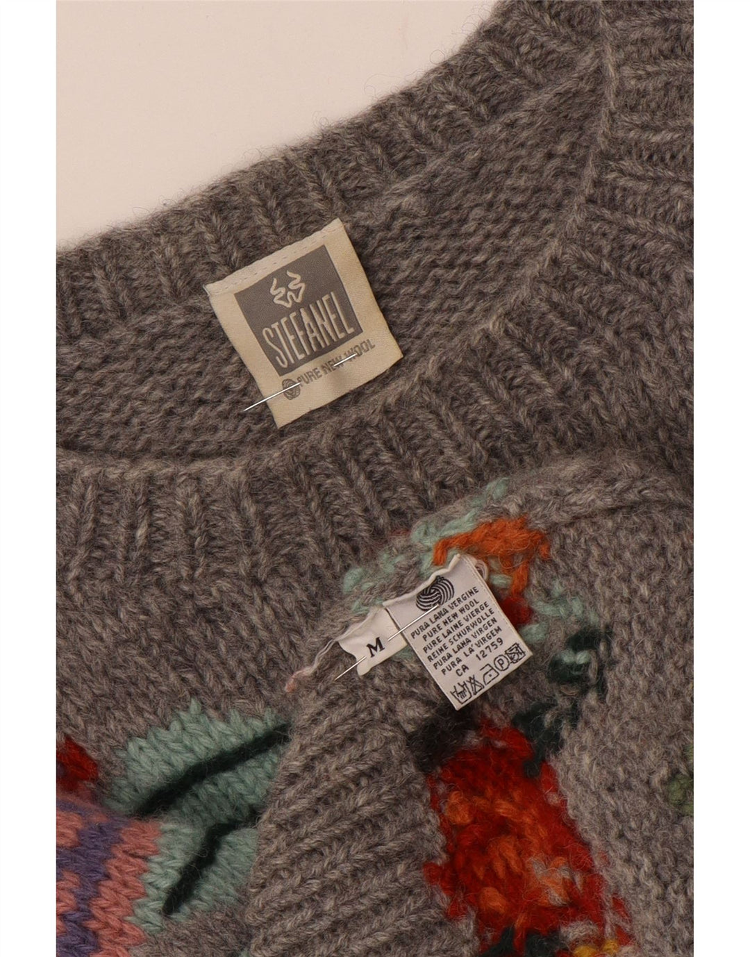 STEFANEL Dame Boat Neck Jumper Sweater UK 14 Medium Grey Floral