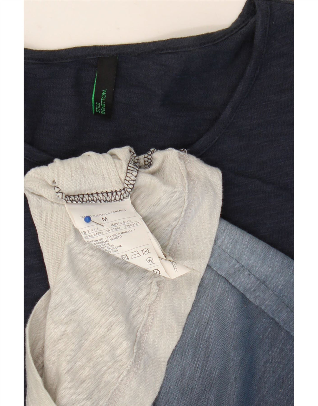 BENETTON Herre T-shirt Top Medium Marineblå Colourblock Bomuld