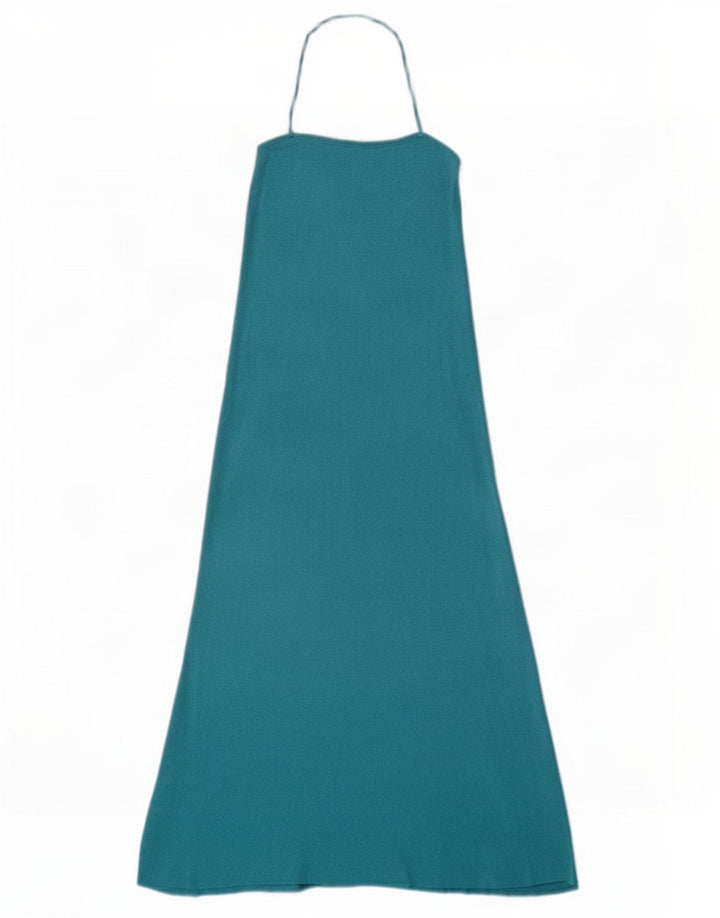 Zara Dame Halter Dress UK 8 Small Blue Viscose