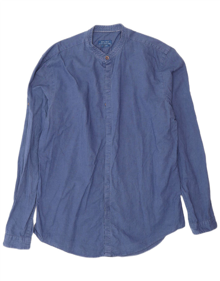 Zara Herre Slim Fit Skjorte Large Blue Linen