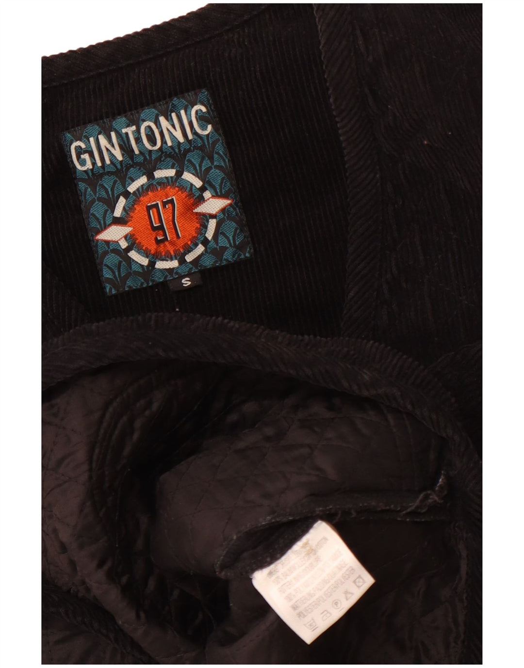 GIN TONIC Herre Quiltet Corduroy Gilet UK 36 Small Black Bomuld