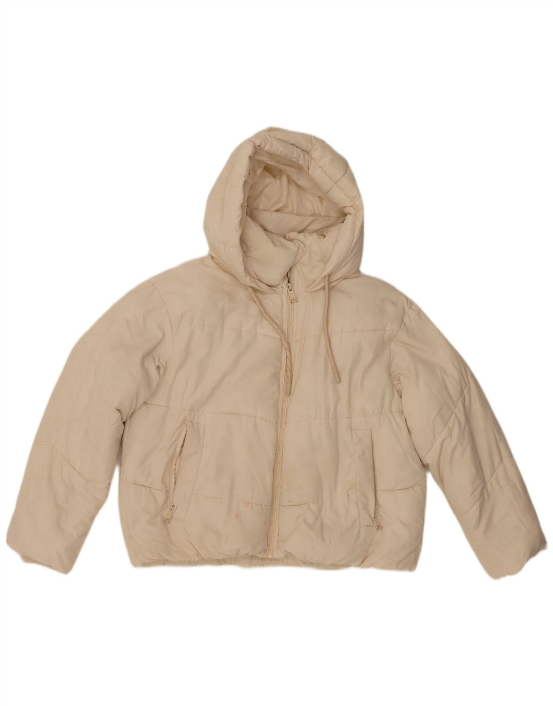 Zara Dame Hætte Oversized Polstret Jakke UK 6 XS Off White Polyester
